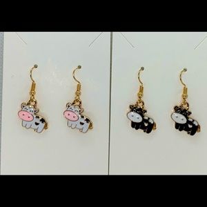 2 Pairs of Earrings (Black and White Cows)